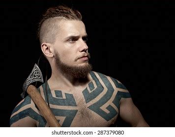 viking tattoos  black background axe stock photo  shutterstock