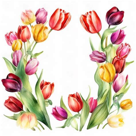 Premium Ai Image A Wreath Of Colorful Tulips On A White Background