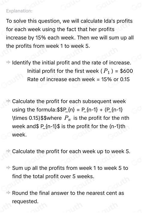 Solved: Ida's ice-cream stand has increasing profits each week during