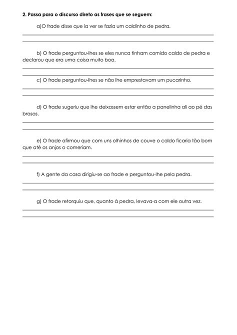 19 Discurso Direto E Discurso Indireto Ficha De Trabalho 1 Pdf