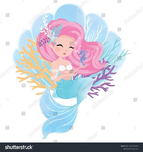 Cute Mermaid Little Seahorse Vector Illustration Stock Vector (Royalty ...