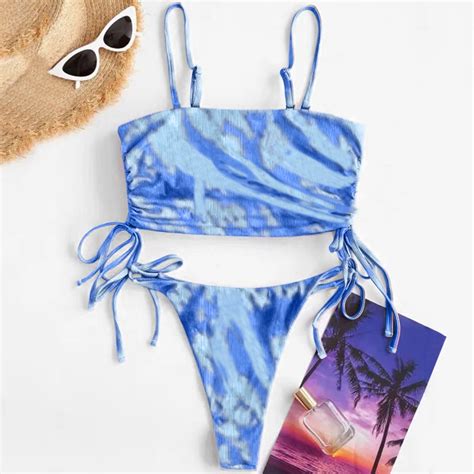 Qida Summer Bikini Cover Up Womens Tie Dye Padded Push Up Bra Bikini