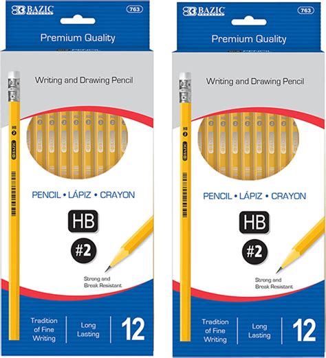 Bazic Pencil 2 Hb Pencils Latex Free Eraser Premium Wood Yellow Unsharpened