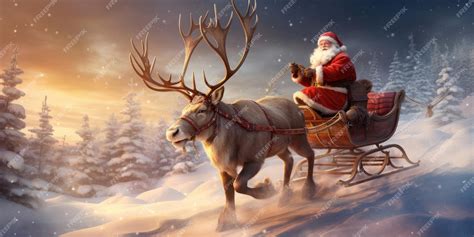 Premium Ai Image Santa Claus Rides In A Reindeer Sleigh He Hastens To