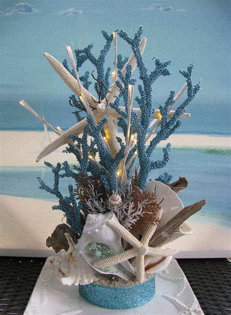 Blue Coral Starfish Seashell Centerpiecetabletop Etsy Beach