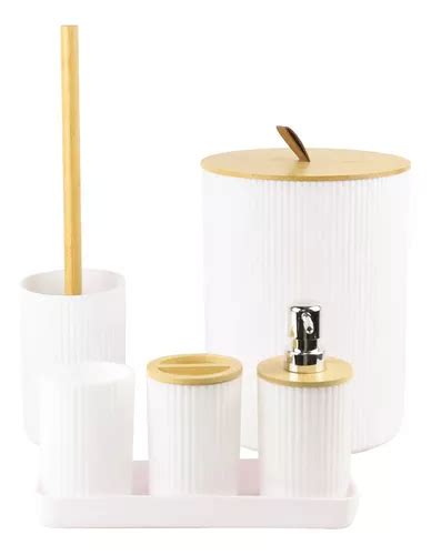 Kit De Banheiro Lavabo 6 Peças Bambu Moderno Elegante