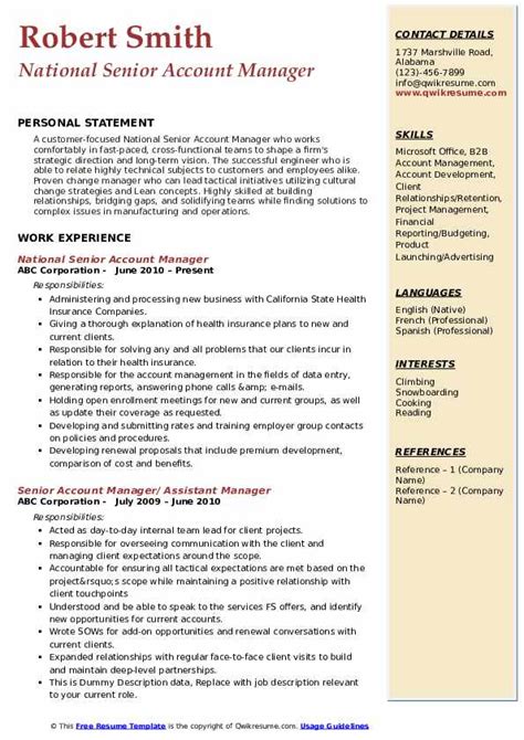 Senior Account Manager Resume Samples Qwikresume