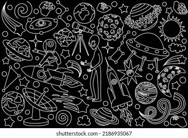 Hand Drawn Doodles Cartoon Set Space Stock Vector Royalty Free