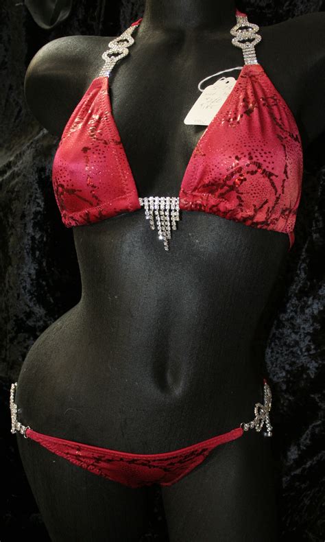 Style Coral Competition Bikini With Rhinestone Connectors