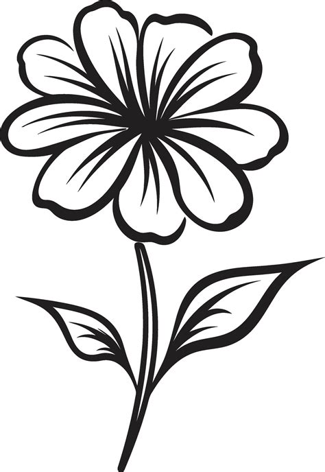 Freehand Blossom Design Monochrome Sketch Emblem Whimsical Petal Doodle