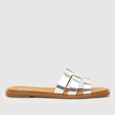 Womens Silver Schuh Tierney Leather Slider Sandals Schuh