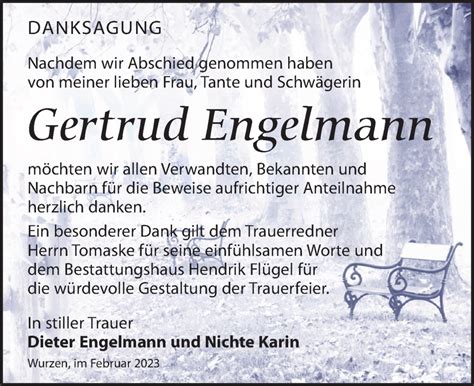 Traueranzeigen Von Gertrud Engelmann Trauer Anzeigen De