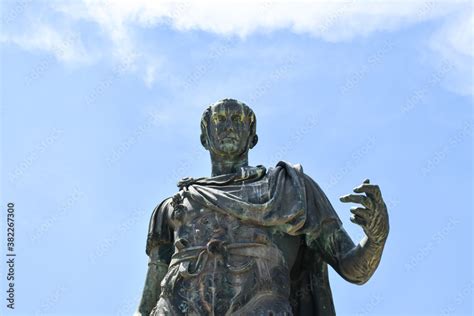 Detail Of The Bronze Statue Of The Roman Emperor Julius Caesar In Via