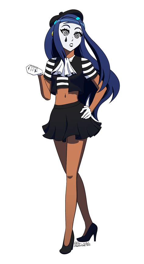 Hypnohub Absurdres Alternate Costume Beret Black Lipstick Blue Hair Crop Top Crossed Eyes Dark