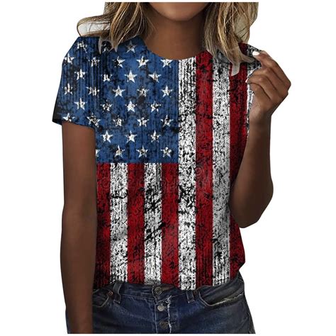 Niewtr 4th Of July Shirt Women American Flag Patriotic Tshirts Stars