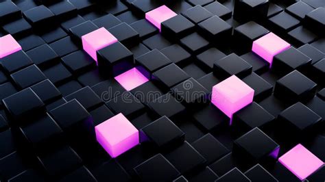 Black 3d Abstract Cubes With Pink Glowing Cubes Background Illustration Stock Illustration