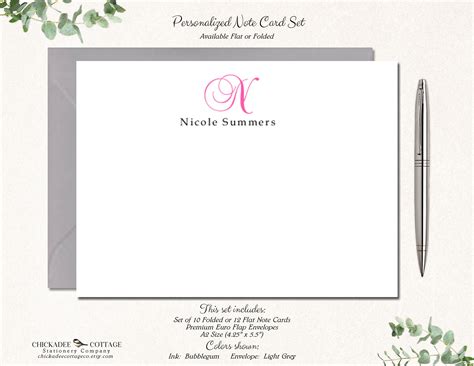 Set Of 10 Personalized Folded Note Cards Thank You Notes Single Initial