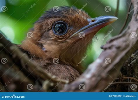 Baby Bird Peeping Out Of Nest Its Beak And Eyes Just Opened Stock