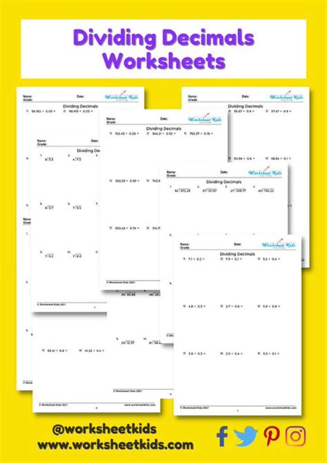 Dividing Decimals Worksheet For Th And Th Grade Free Printable Pdf