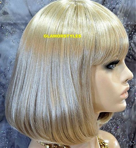 Bob Straight With Bangs Ash Blonde Full Synthetic Wig Hair Piece