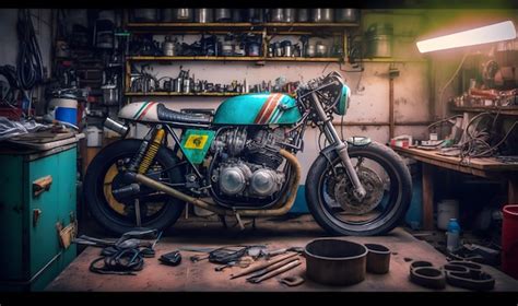 Premium Ai Image Vintage Cafe Racer Custom On Garage