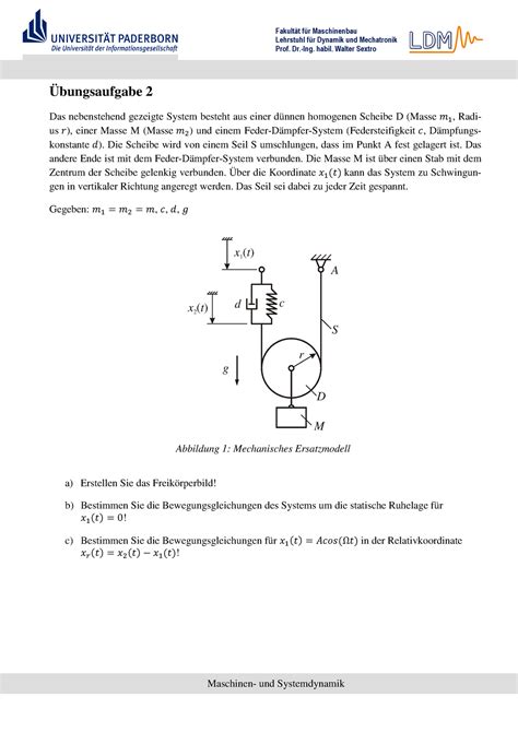 Bung Maschinen Und Systemdynamik Fakult T F R Maschinenbau