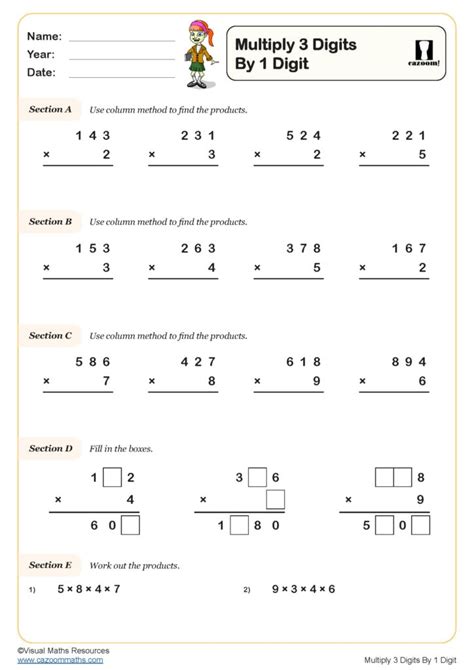 Multiplying 2 Digits By 1 Digit Worksheets