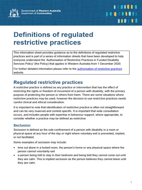 Definitions Of Regulated Restrictive Practices Pdf Risk Safety