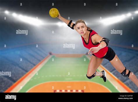 Female Athlete Throwing Handball Stock Photo Alamy