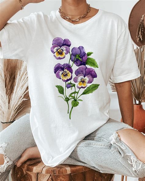 Pansy Tshirt Pansy Flowers Bouquet Shirt Floral Clothing Floral Print