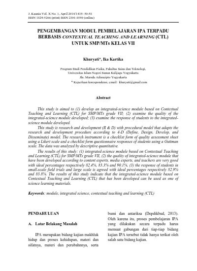 Pengembangan Modul Pembelajaran Ipa Terpadu Berbasis Contextual Teaching And Learning Ctl