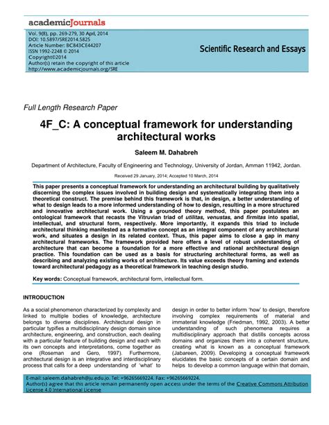 Pdf 4f C A Conceptual Framework For Understanding Architectural Works