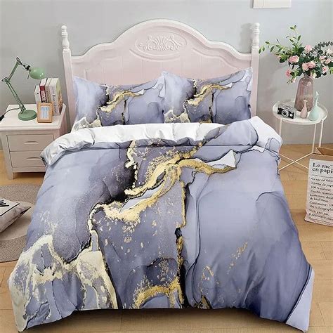 Marble Bedding Set Kingqueen Size Grey Gold Marble Duvet Cover Men