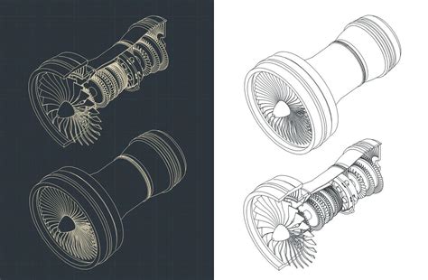 Turbofan engine isometric blueprints 46421439 Vector Art at Vecteezy