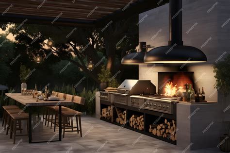 Premium AI Image | a contemporary outdoor kitchen with a built in pizza ...