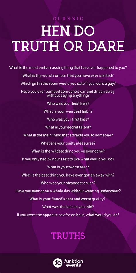 Hen Party Truth Or Dare Questions For Bachelorettes Truth Or Dare