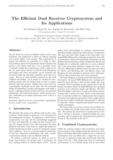 (PDF) The Efficient Dual Receiver Cryptosystem and Its Applications