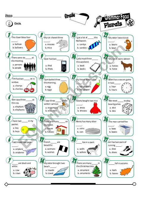 Grammar Focus Series 36plurals Mc Fully Editable Key Esl Worksheet By Melahel7