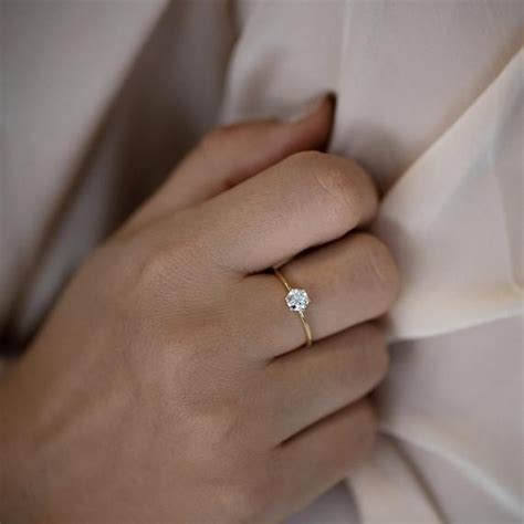 Solitaire Engagement Ring Minimalist Diamond Ring Etsy Minimalist