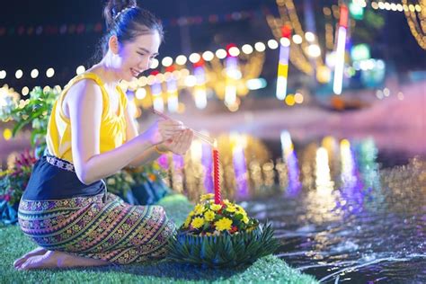 Premium Photo Loy Krathong Traditional Festival A Beautiful Thai