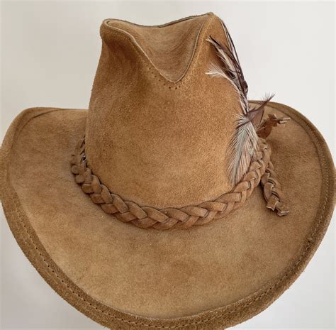 Brown Suede Leather Cowboy Hat Vintage Soft Tan Brown Suede Western