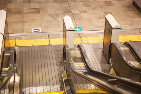 Top View Of Escalators Green Color Combination Panoramic Angle Of