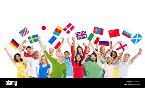 People from different countries holding their flags Stock Photo - Alamy