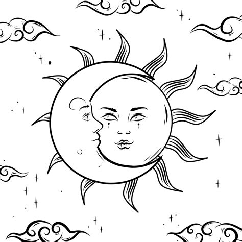 Premium Vector The Sun The Moon Print Sketch Tattoo Black And White