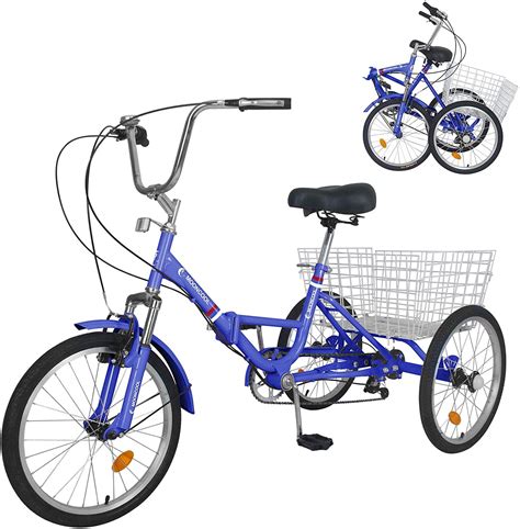 Mooncool Adult Folding Tricycle 7 Speed 24 Inch 3 Wheel Bike Blue Trike ...