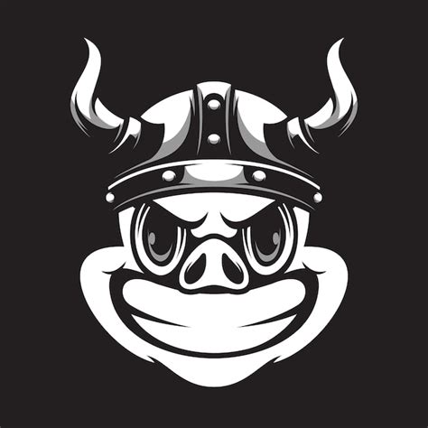 Premium Vector Pig Viking Black And White Mascot Design