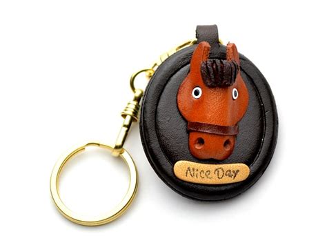 Horse Head Oval Plate Leather Keychainl Vanca Craft Unique 3d