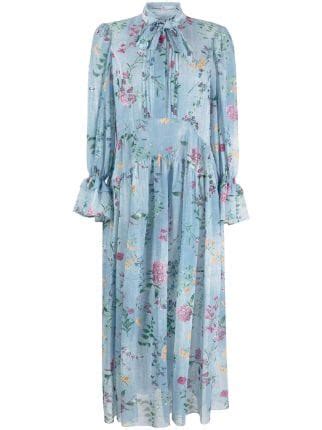 Ermanno Scervino Floral Print Pleat Detail Midi Dress Farfetch