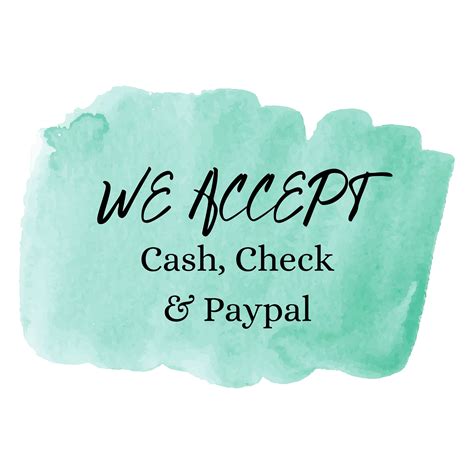 Payment Sign, We Accept Sign, Cash, Check, Paypal, Printable Sign ...