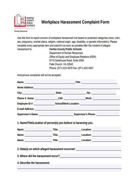 Workplace Harassment Complaint Form Template Card Template